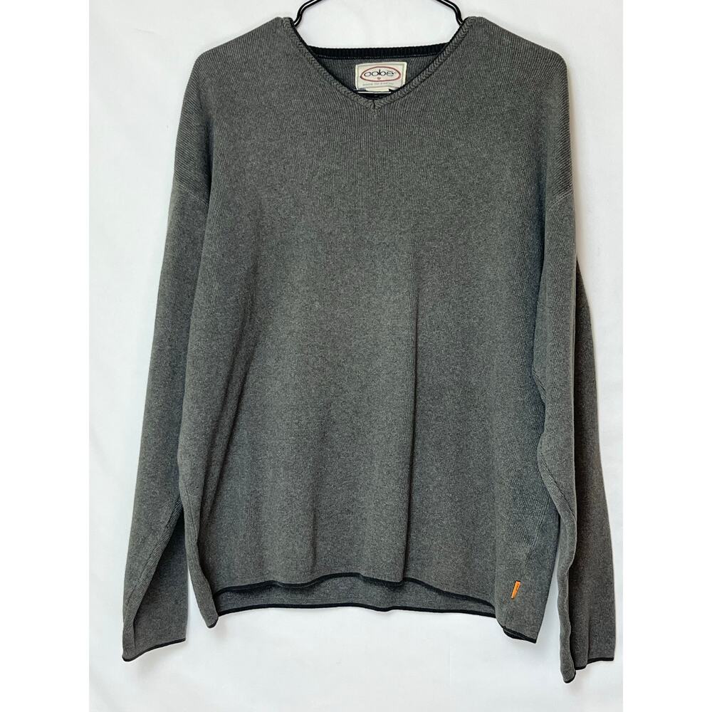 Oobe Men's Size Medium Gray Long Sleeve V-Neck Preppy Lagen look Sweater